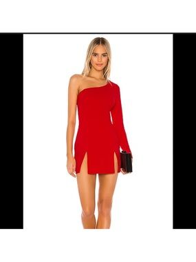 superdown One-Shoulder Red Mini Dress with Dual Front Slits